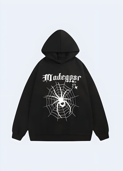 Techwear, cyberpunk design black spider hoodie.