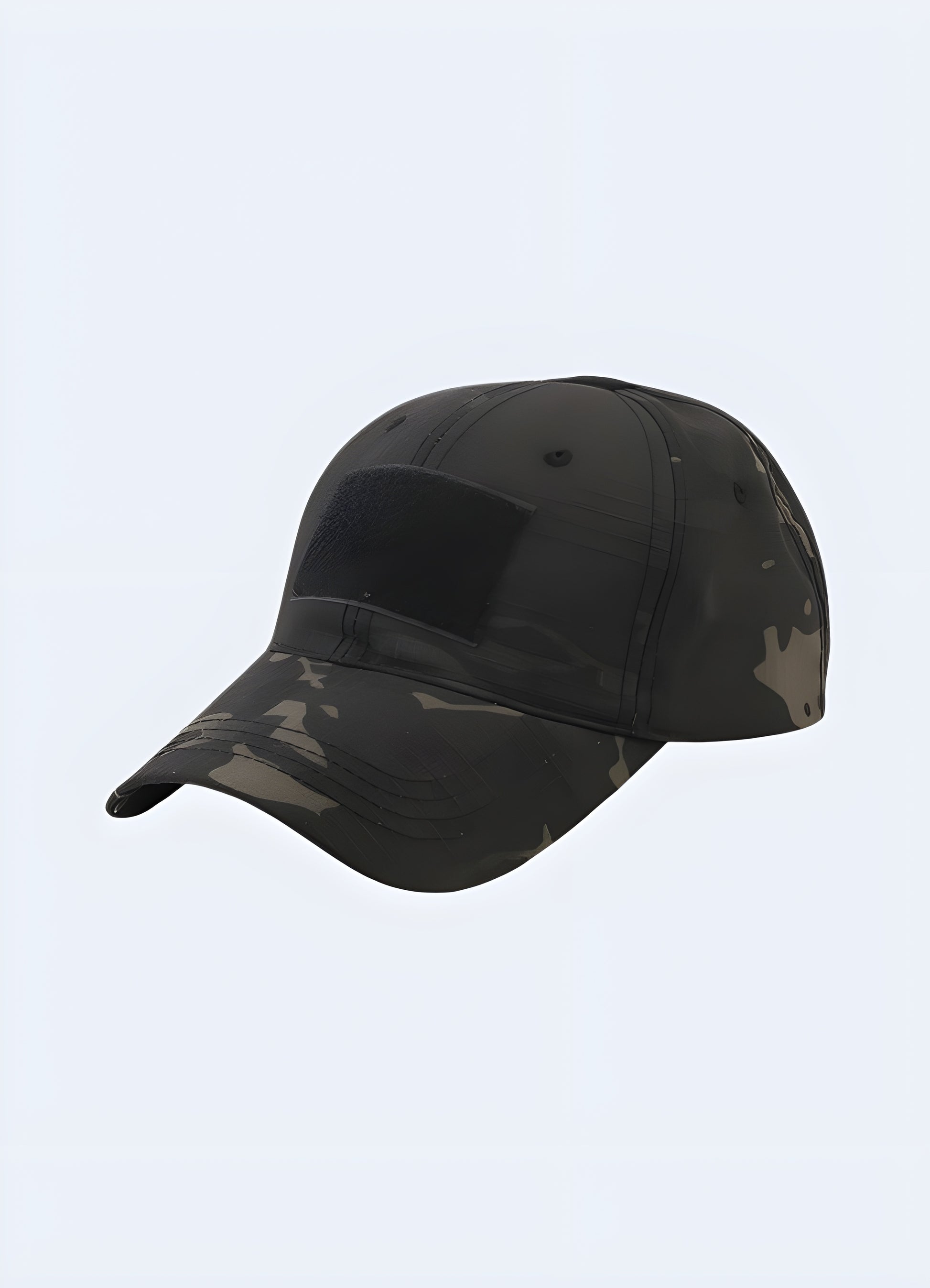 Find your perfect fit with the black tactical cap's adjustable hook and loop closure.