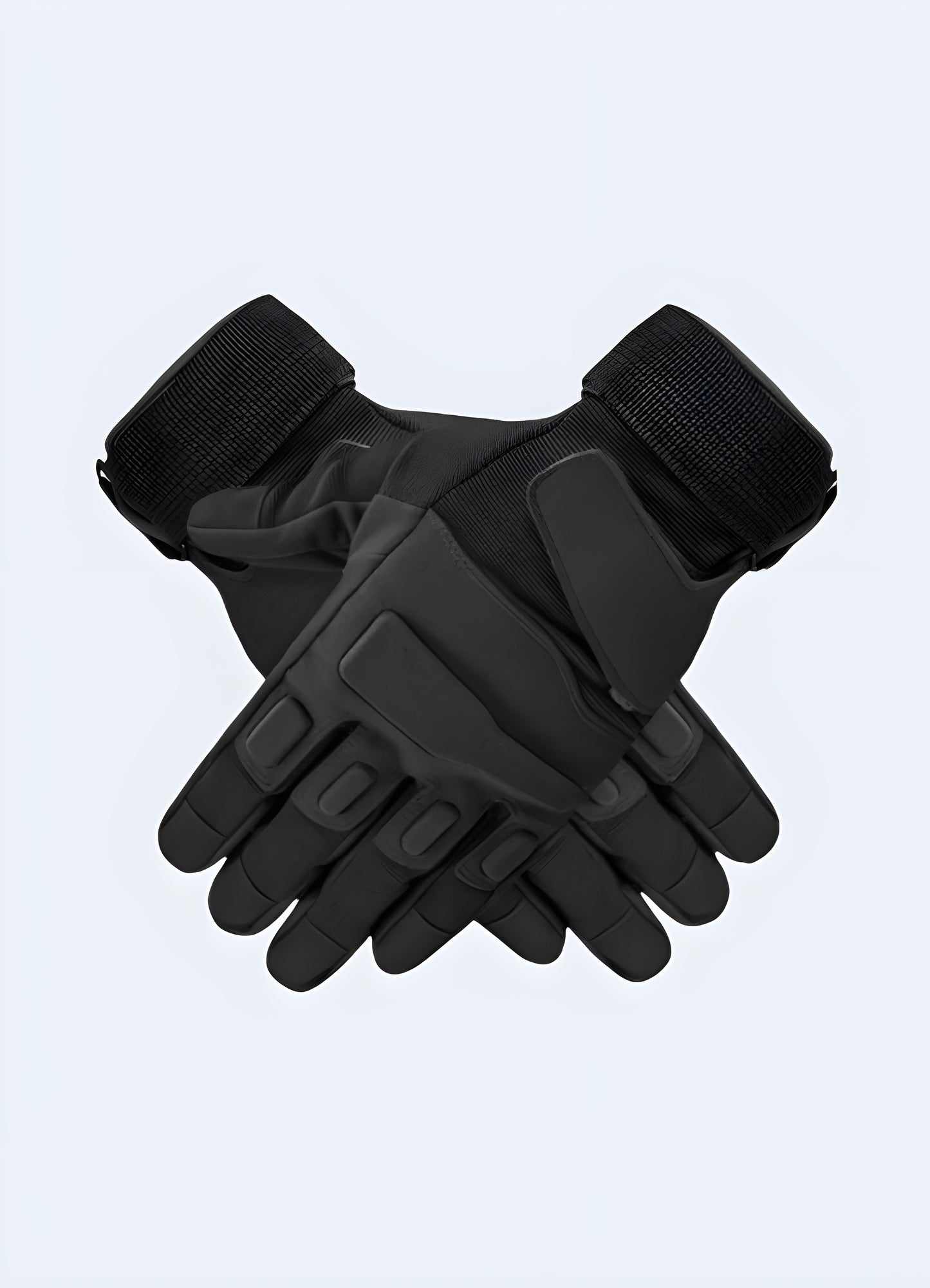 Black tactical gloves side view.