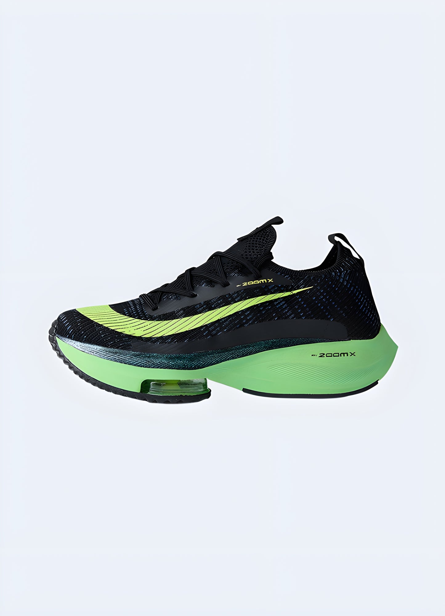 Slip-on opening flexible, durable construction black tech shoes black green.