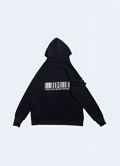 Smooth moisture-wicking black techwear hoodie.