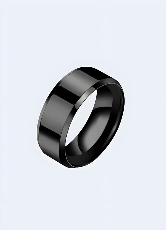 Brushed black finish titanium metal ring.