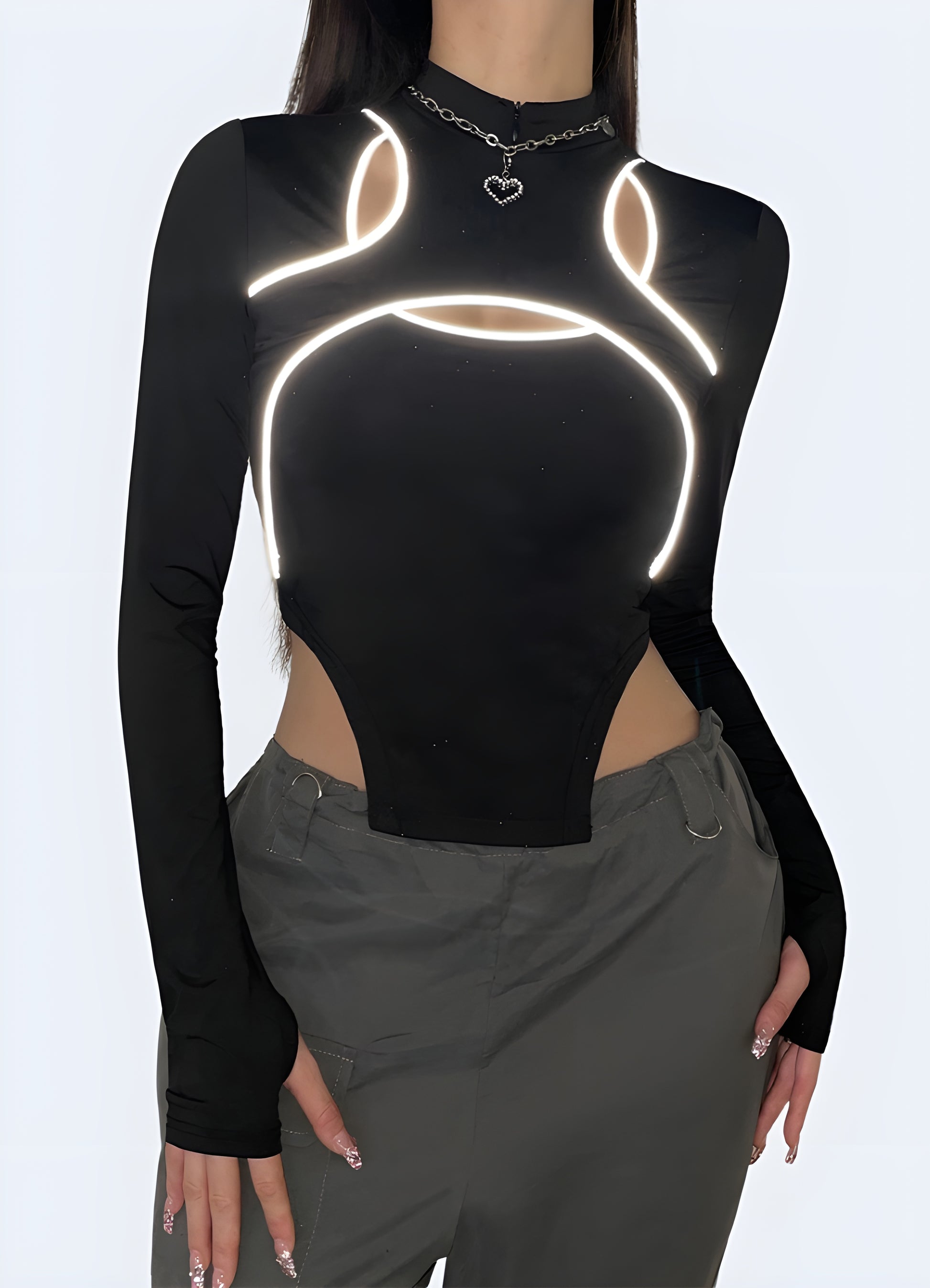 Front view of a woman wearing a classic black turtleneck bodysuit, showcasing its figure-flattering silhouette and timeless style for UK wearers.