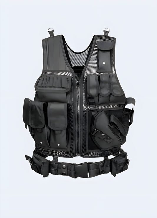 Ripstop outer shell shields this bulletproof vest from wear.