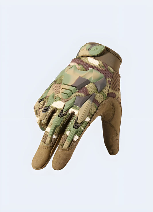 Full finger camouflage gloves camo tactical front view.