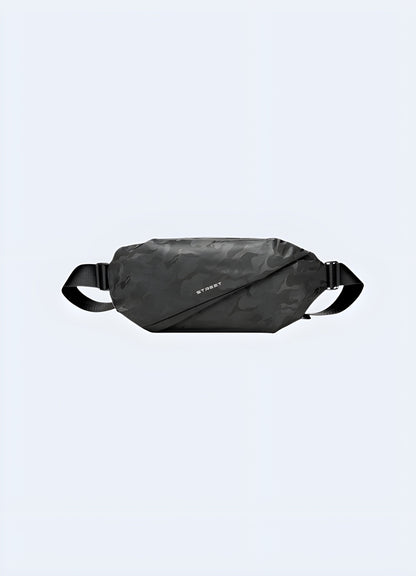 Front view of a camouflage sling bag showcasing its contemporary design and practical features for the AU