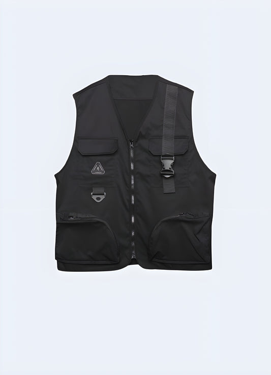 This multi-pocket vest shines as the perfect piece for mid-season and summer. 