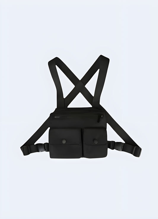 It is designed with a military-style shoulder bag. 