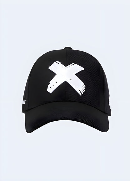 Sleek baseball cap with bold cross logo patch, perfect for casual style.