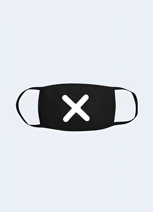 Symbolic cross emblem face mask elasticized ear loops for adjustability.