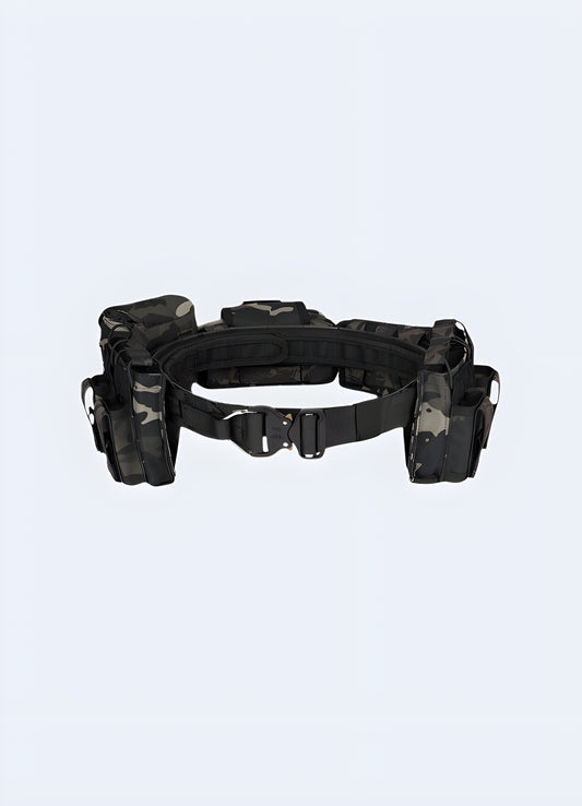 Cyberpunk belt futuristic style black front view.