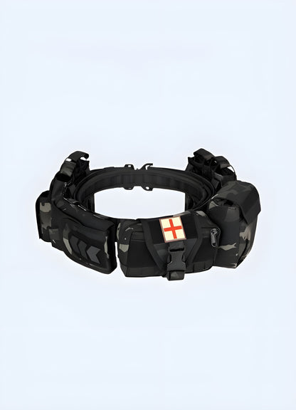 Cyberpunk belt futuristic style black front view.