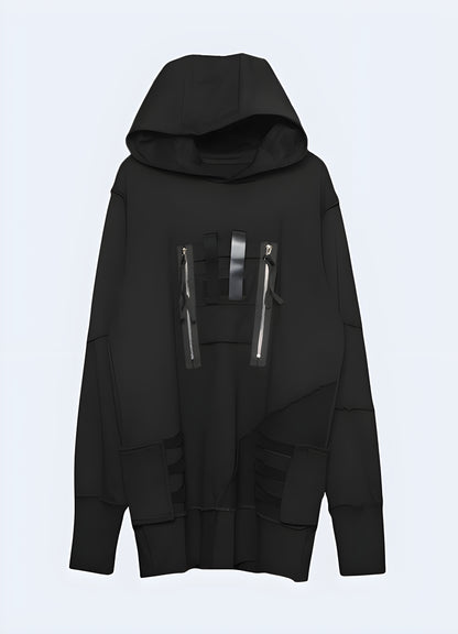 Multiple pockets decoration cyberpunk samurai hoodie.