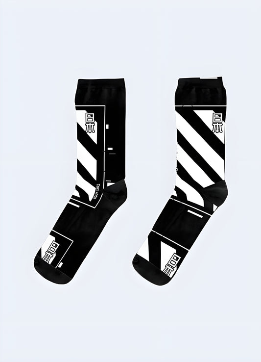 Cyberpunk-inspired socks with edgy designs and high-tech aesthetics, perfect for sci-fi fans and fashion.