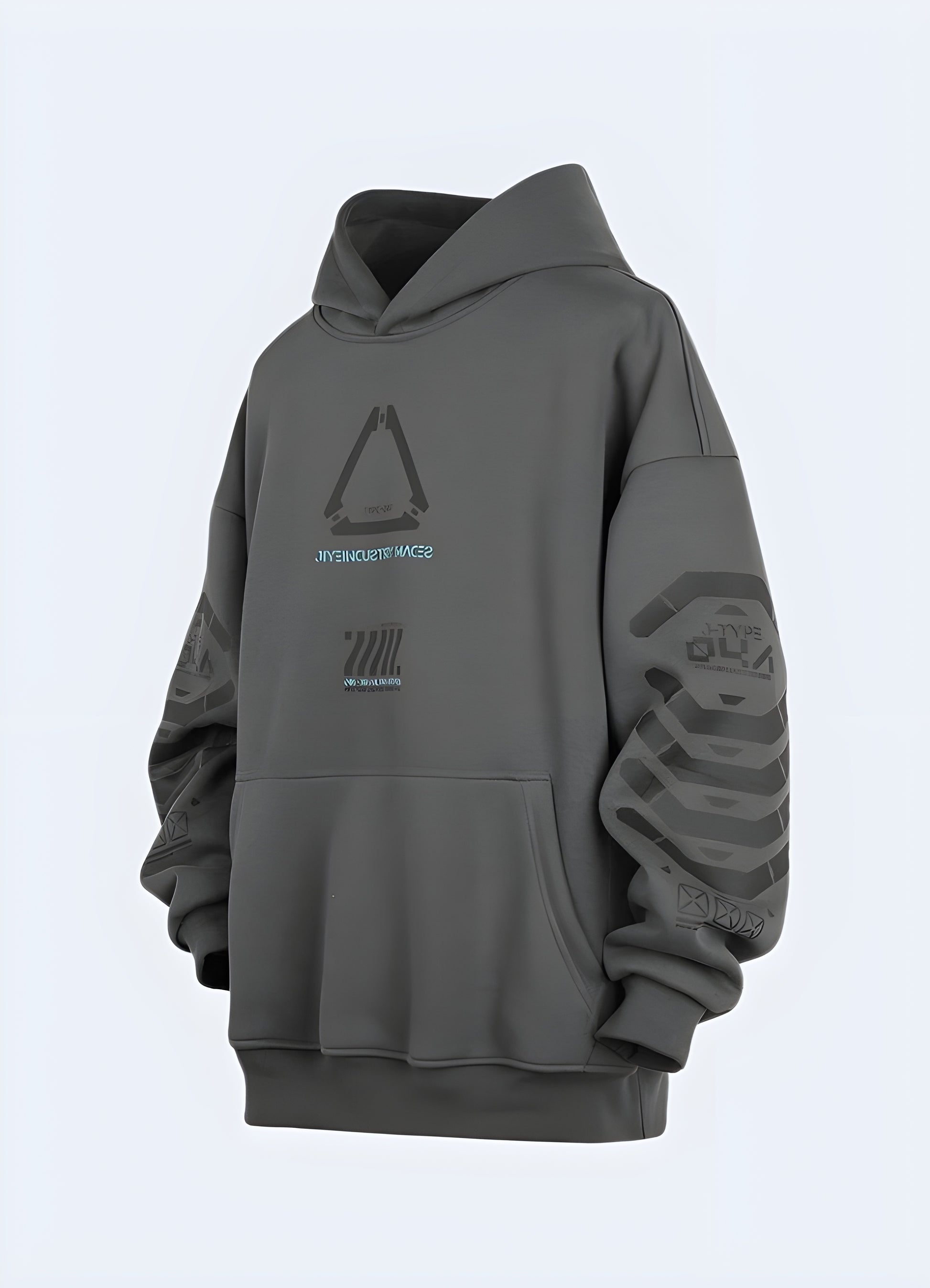 Futuristic oversized loose silhouette techwear hoodie grey.