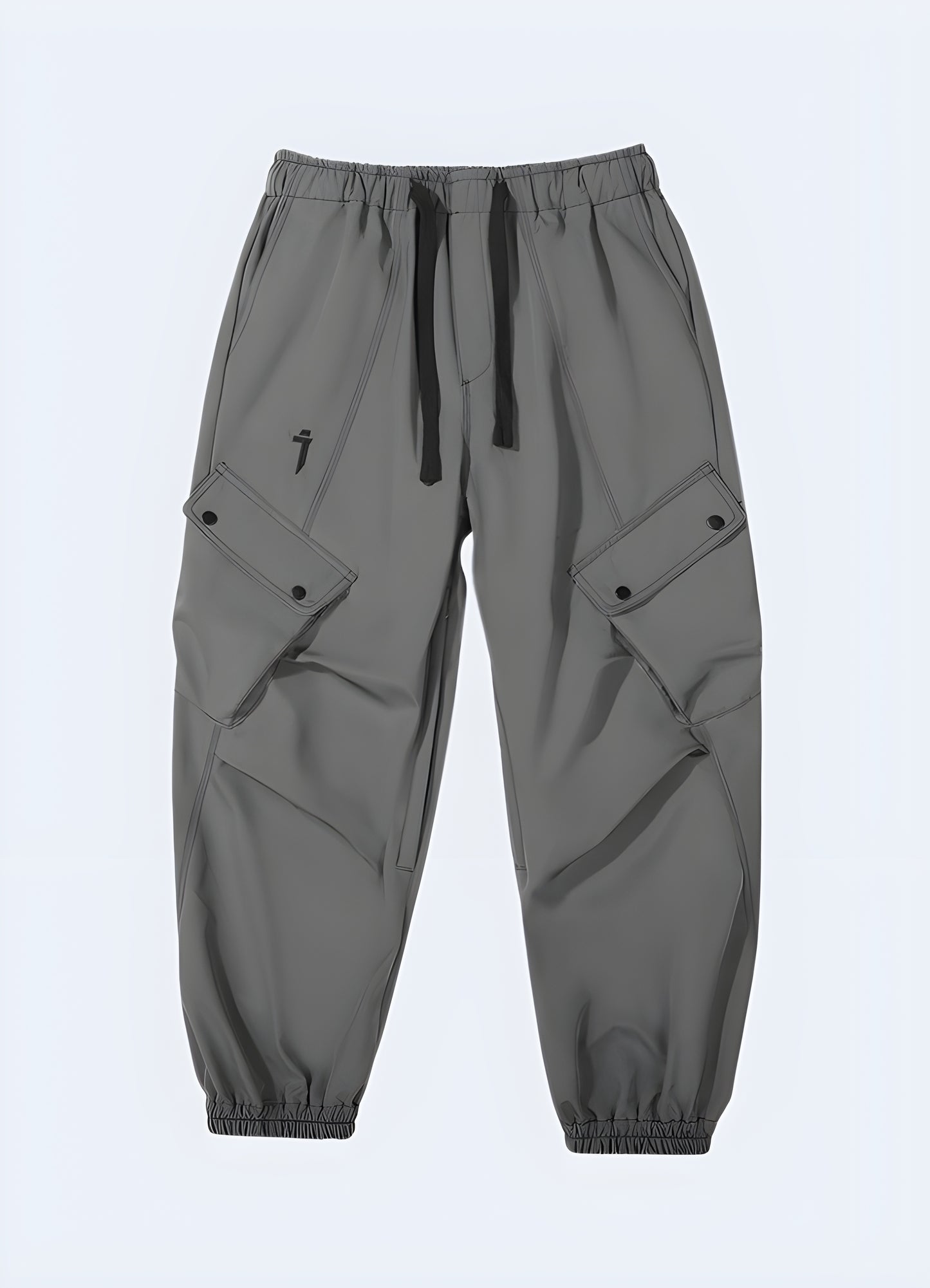 Multi side pockets for added storage dark grey cargo pants.