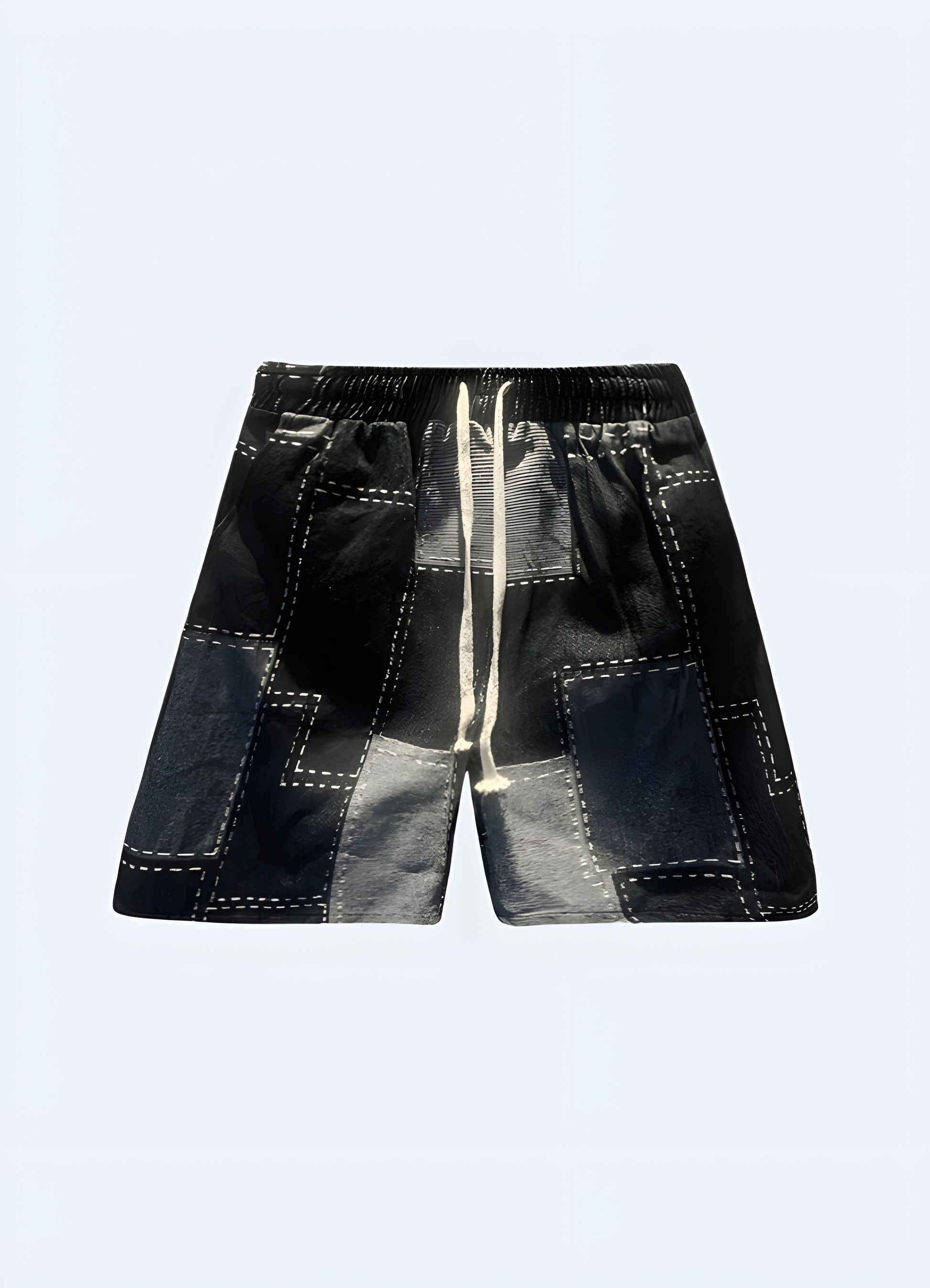 Rock a timeless look with these upcycled patchwork shorts.