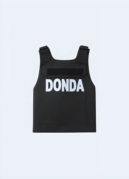 Unisex vest donda vest model back view.