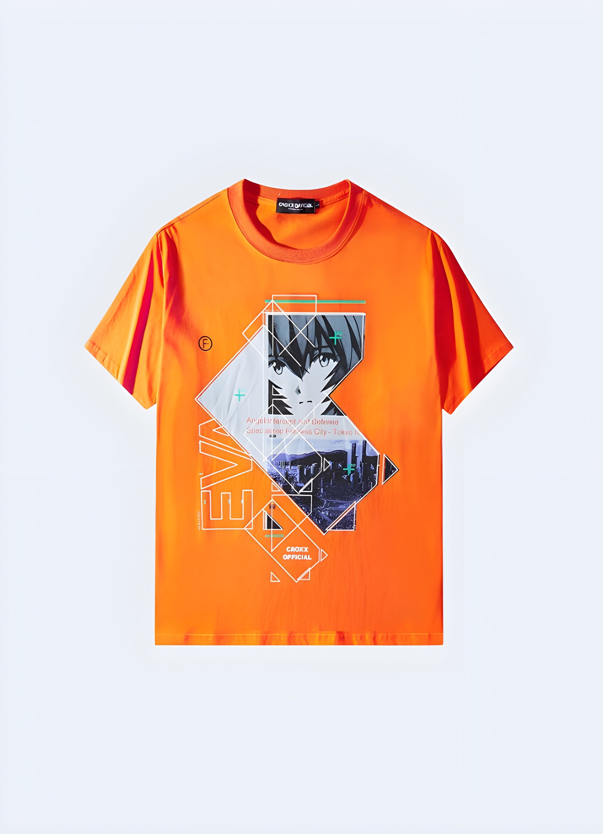 Embrace the mysteries of NERV with this cryptic evangelion print tee orange. 