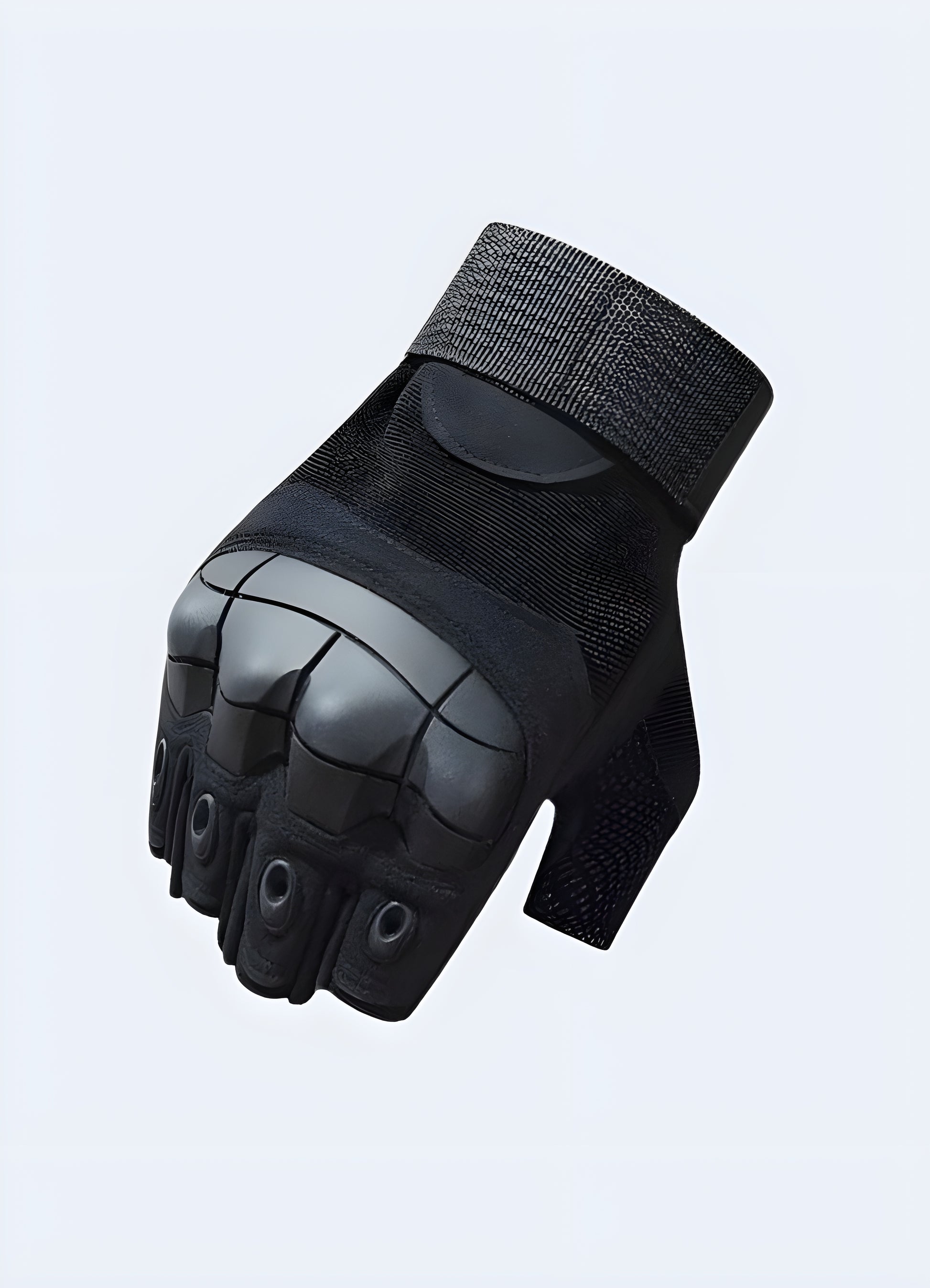 Tactical fingerless gloves black front view of fingerless tactical gloves showcasing reinforced knuckles and padded palm for enhanced protection and grip view.