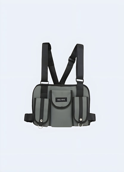 This is one of our favorite black strap bags, perfect for recreating tech clothing and healthy gothic style.