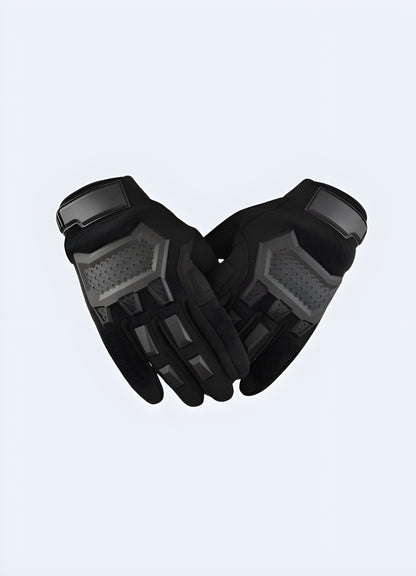 Front view techwear gloves full finger black.