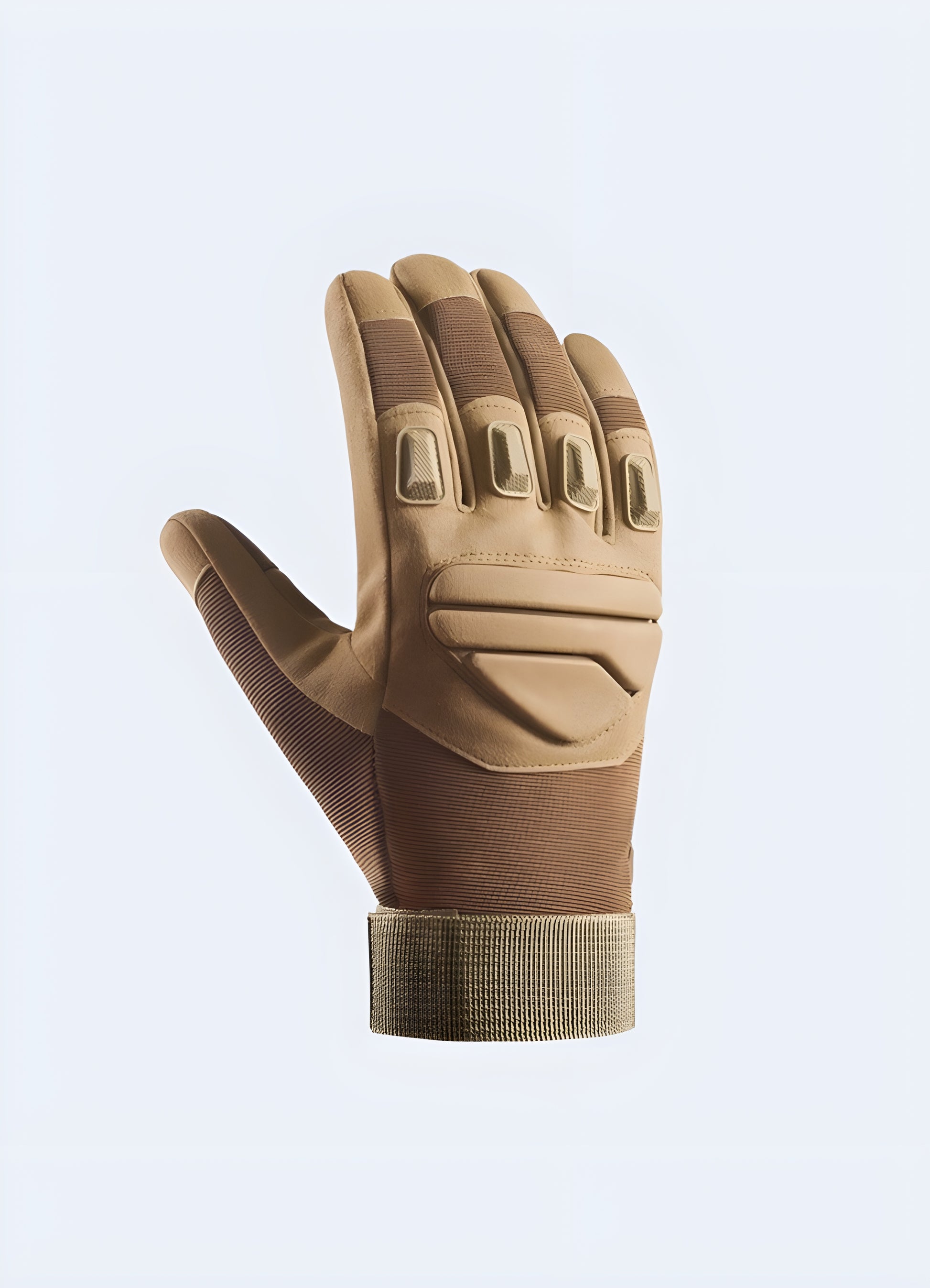 Gloves full finger techwear front view khaki.  