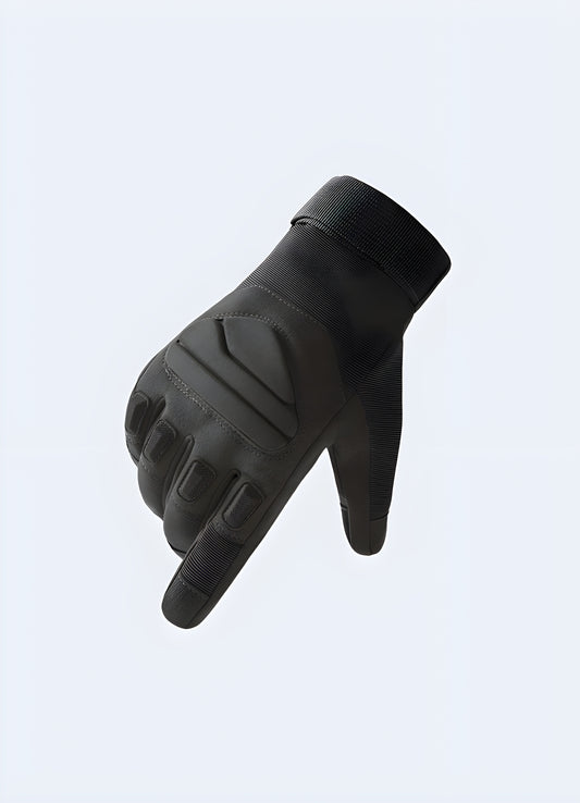 Finger full techwear gloves side view black.