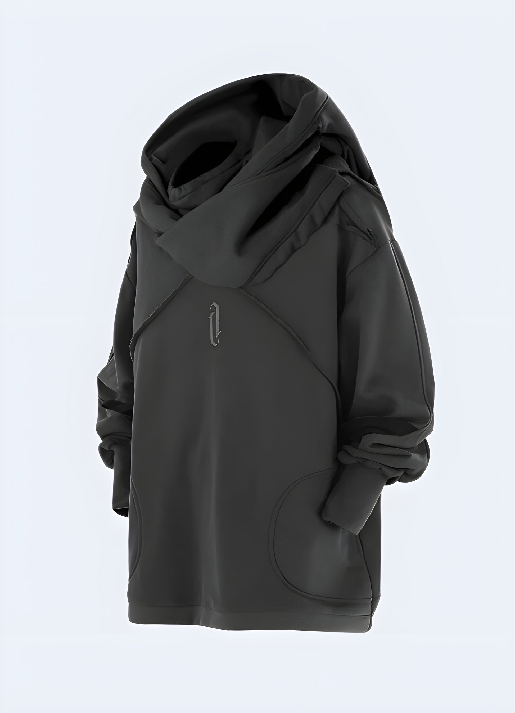 Dark Grey techwear hoodie with utility pockets.