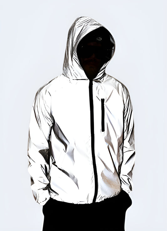  Tailored fit flatters most body types silver reflective jacket .