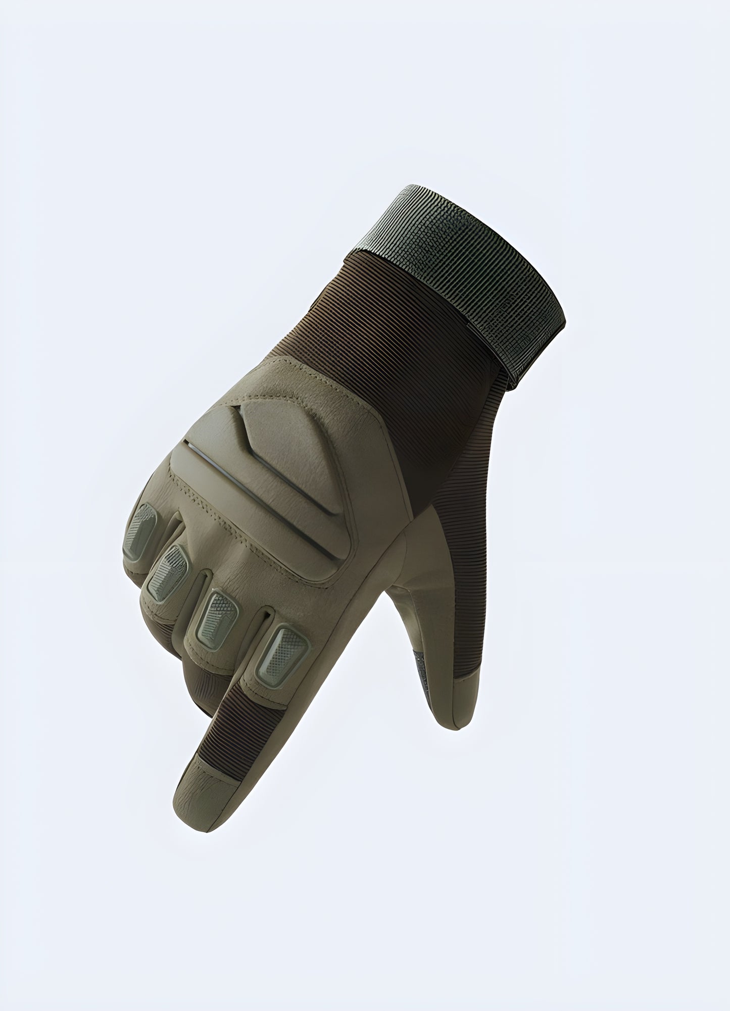 Techwear gloves full finger side view green.