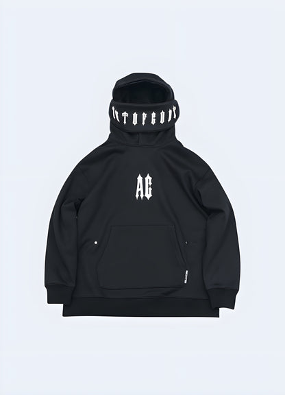 This sleek black hoodie with an inverse cross print is the perfect goth hoodie.