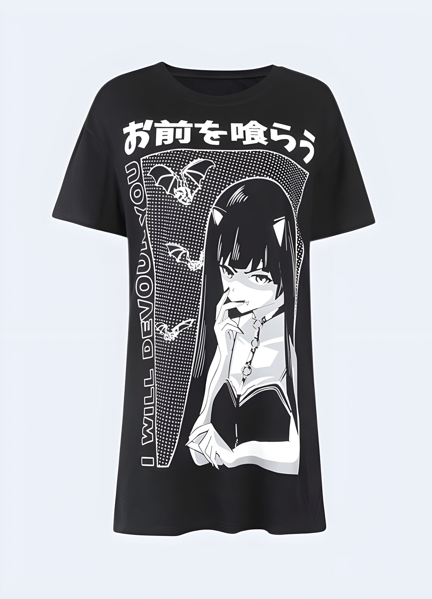 Gothic anime girl-t-shirt o-neck collar style.