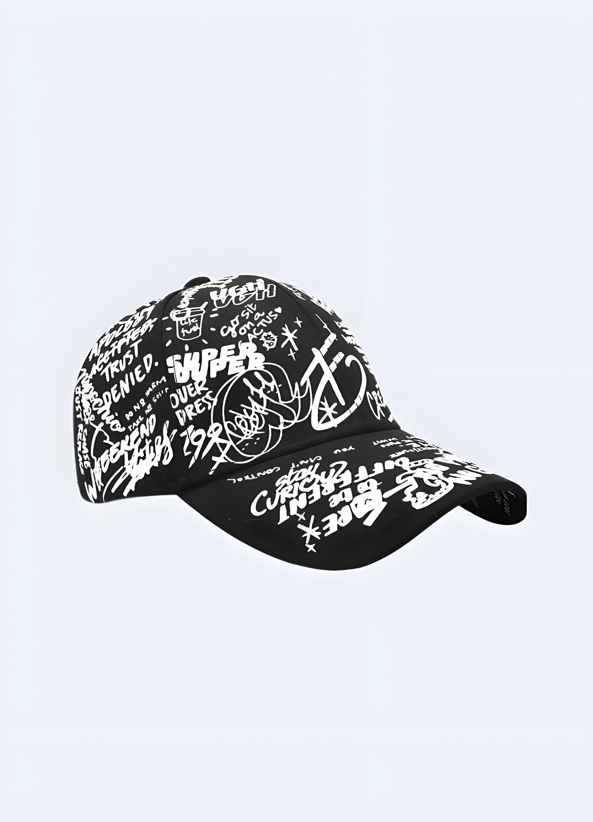 Complete your streetwear look with the graffiti hat and other trendy accessories.