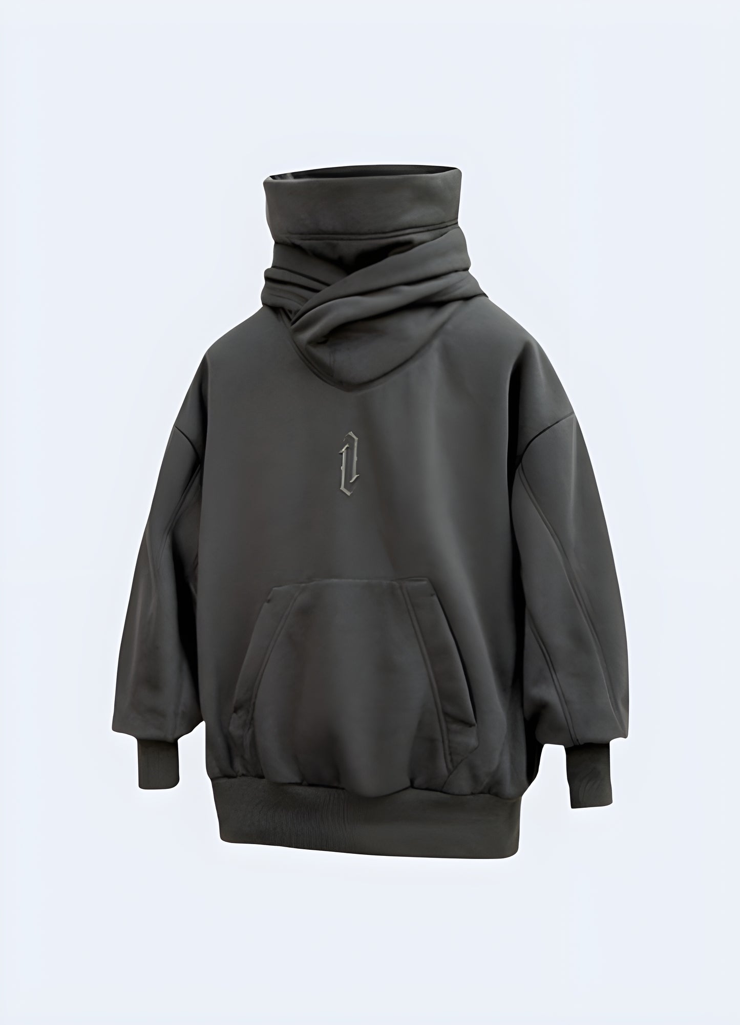 This hoodie's oversized fit and high collar elongate your silhouette.