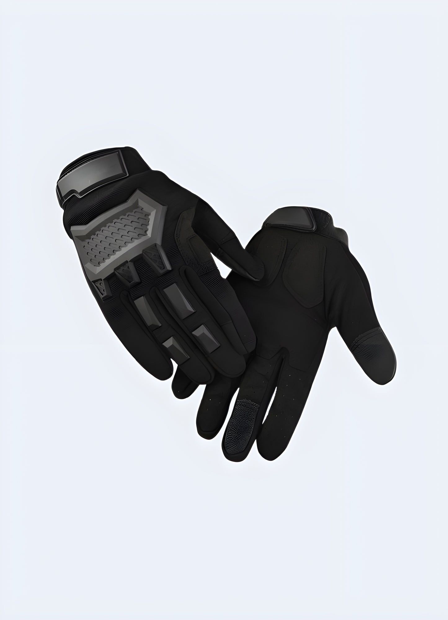 Inside view full finger techwear gloves black.