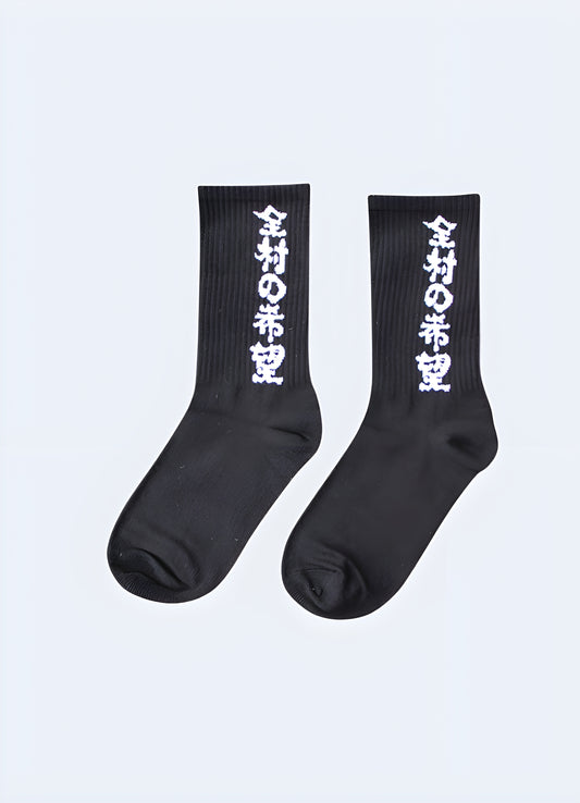 Authentic Japanese culture in premium cotton socks black.