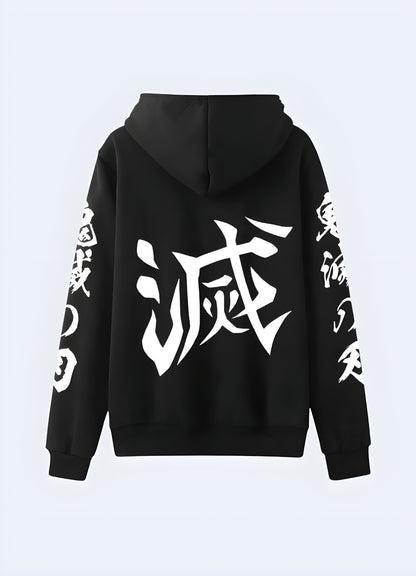 This bold, oversized zip-up hoodie for men black japanese kanji hoodie.