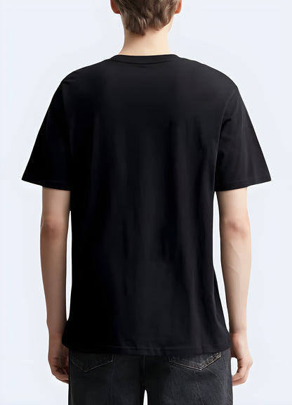 Back view of Japanese oversized shirt – loose silhouette with dropped shoulders and minimalist seam lines, modern Japanese streetwear look.