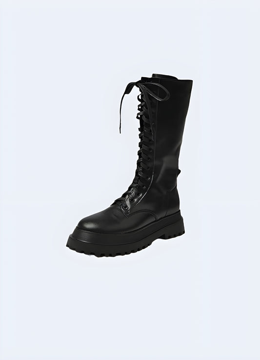 Crafted in bold, black hues, these military boots are designed for women who forge their own path.