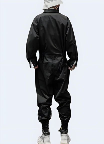 Perfect for both black cargo overalls back view.