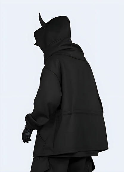 Black oversized hoodie with devil horns.