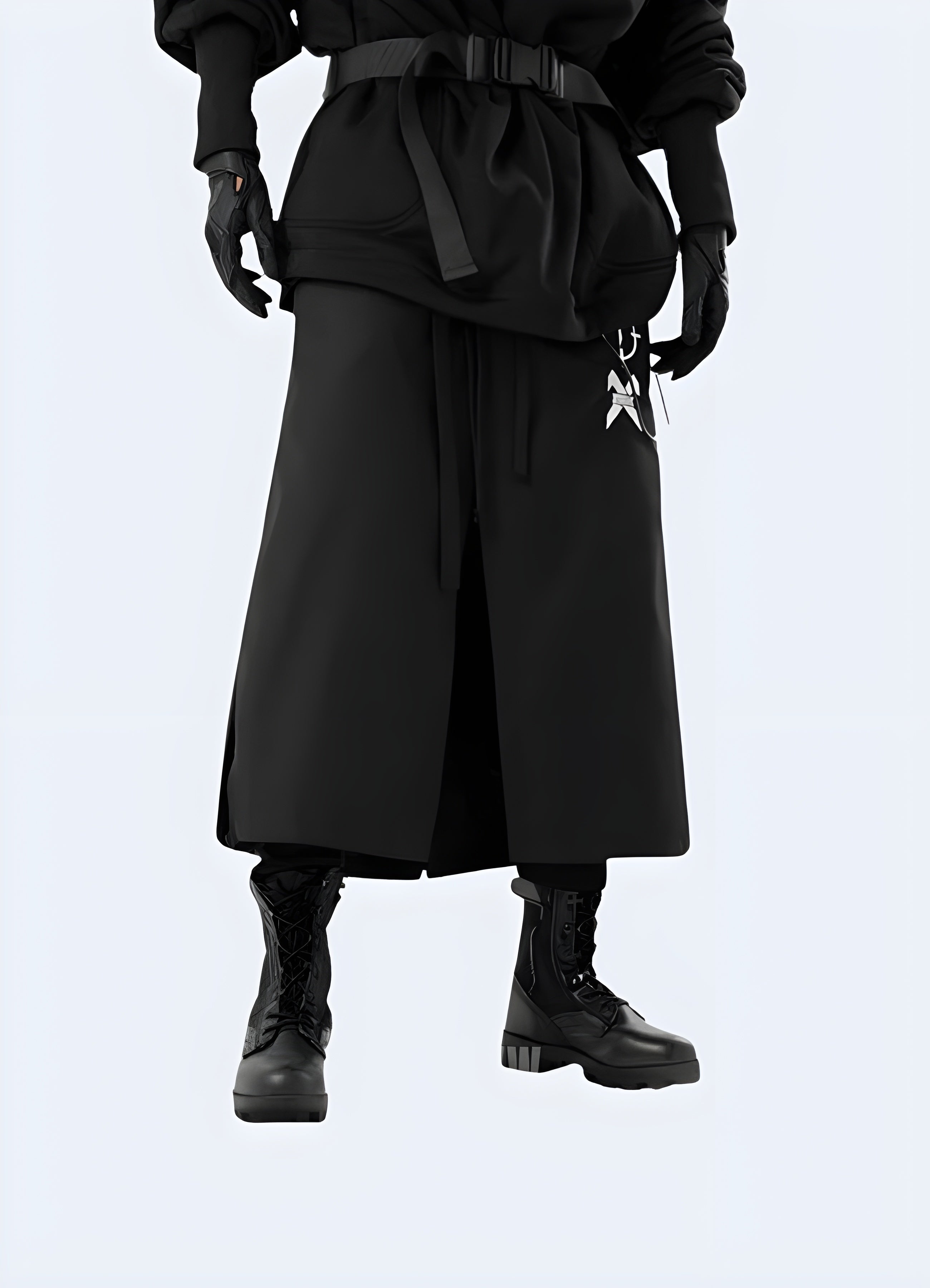 man wearing black ninja pants front view