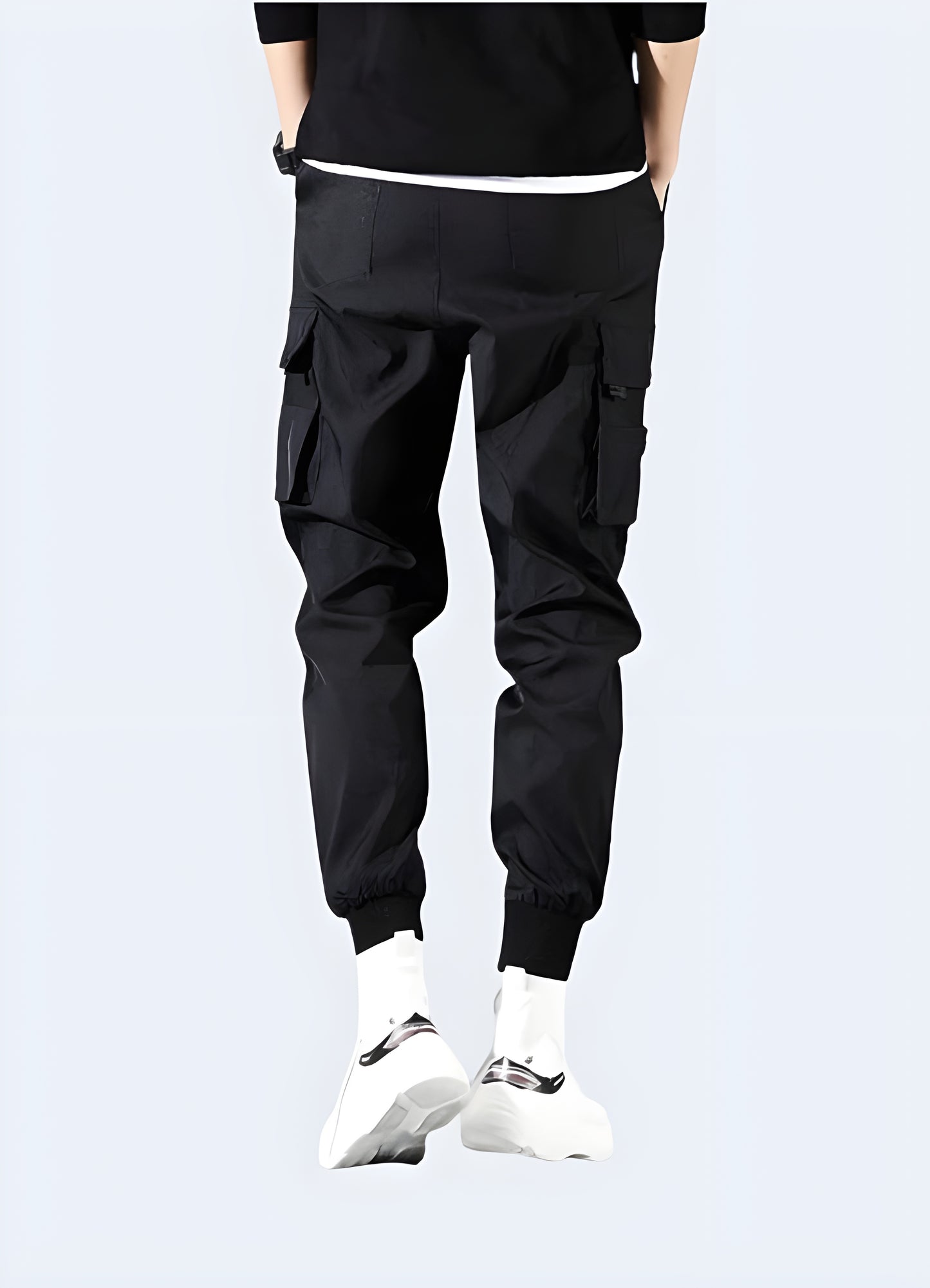 Black slim fit cargo pants durable cotton canvas unisex.