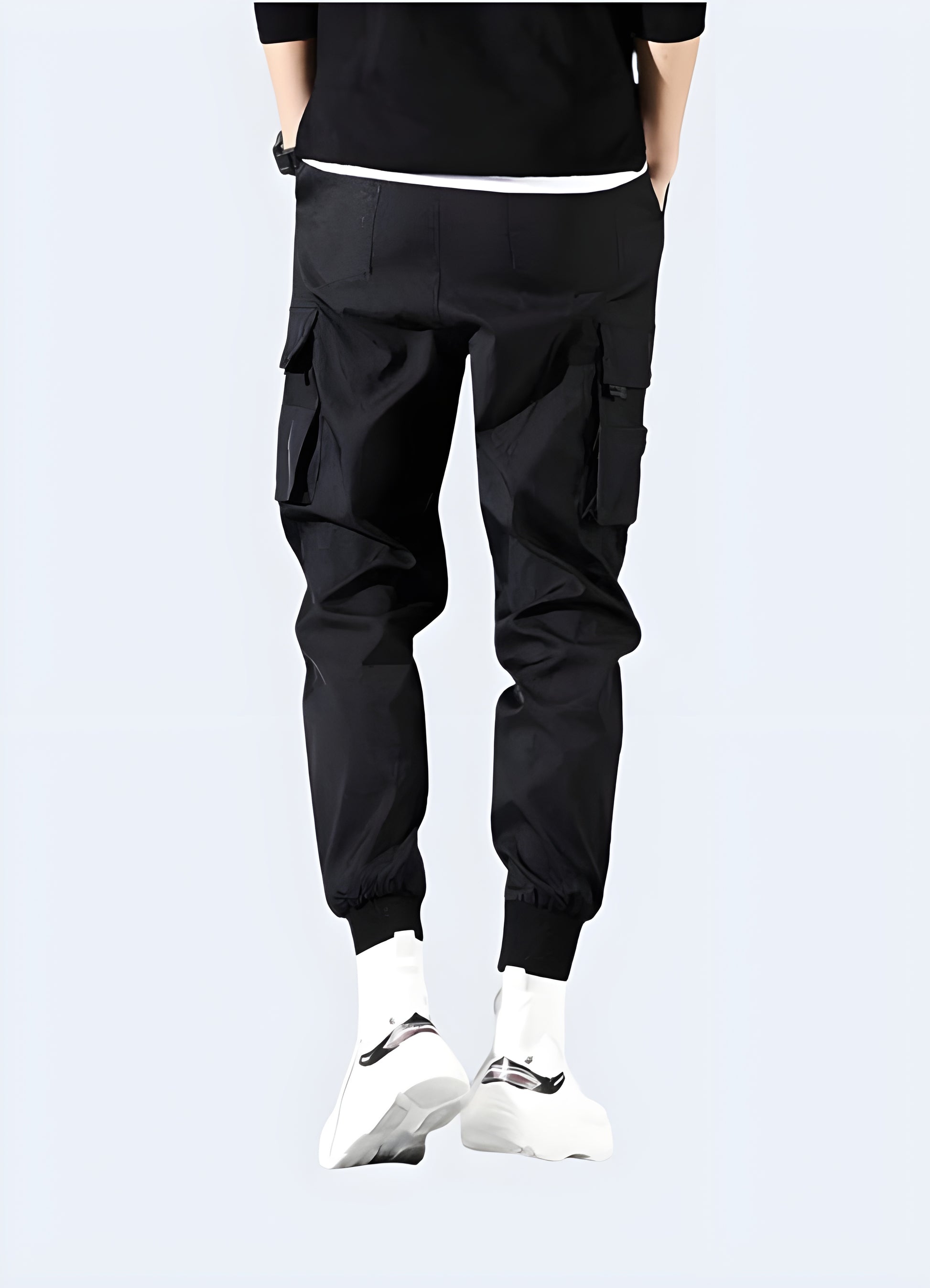 Black slim fit cargo pants durable cotton canvas unisex.