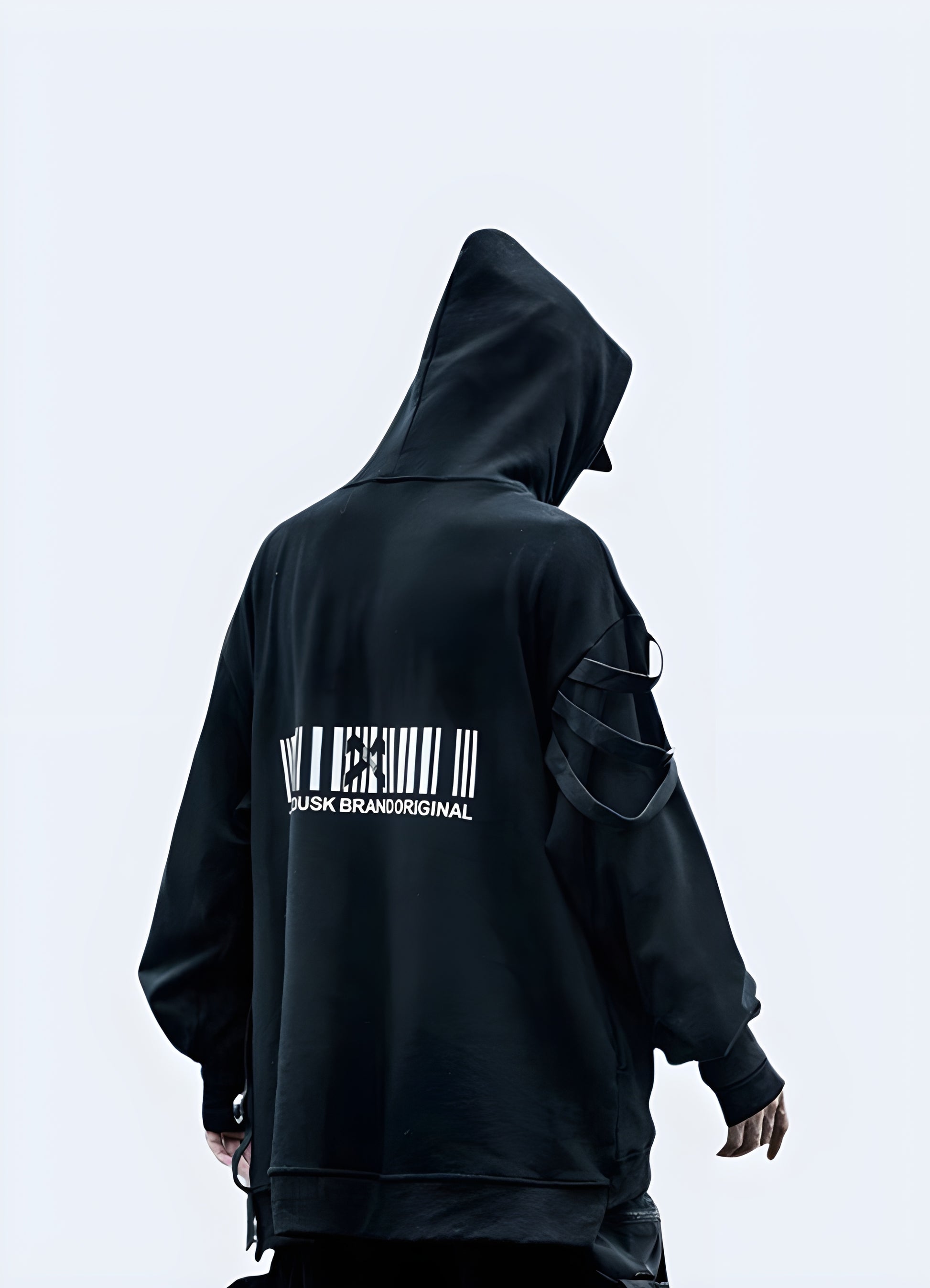 Urban style,  warcore, cyber tech clothing black techwear hoodie.