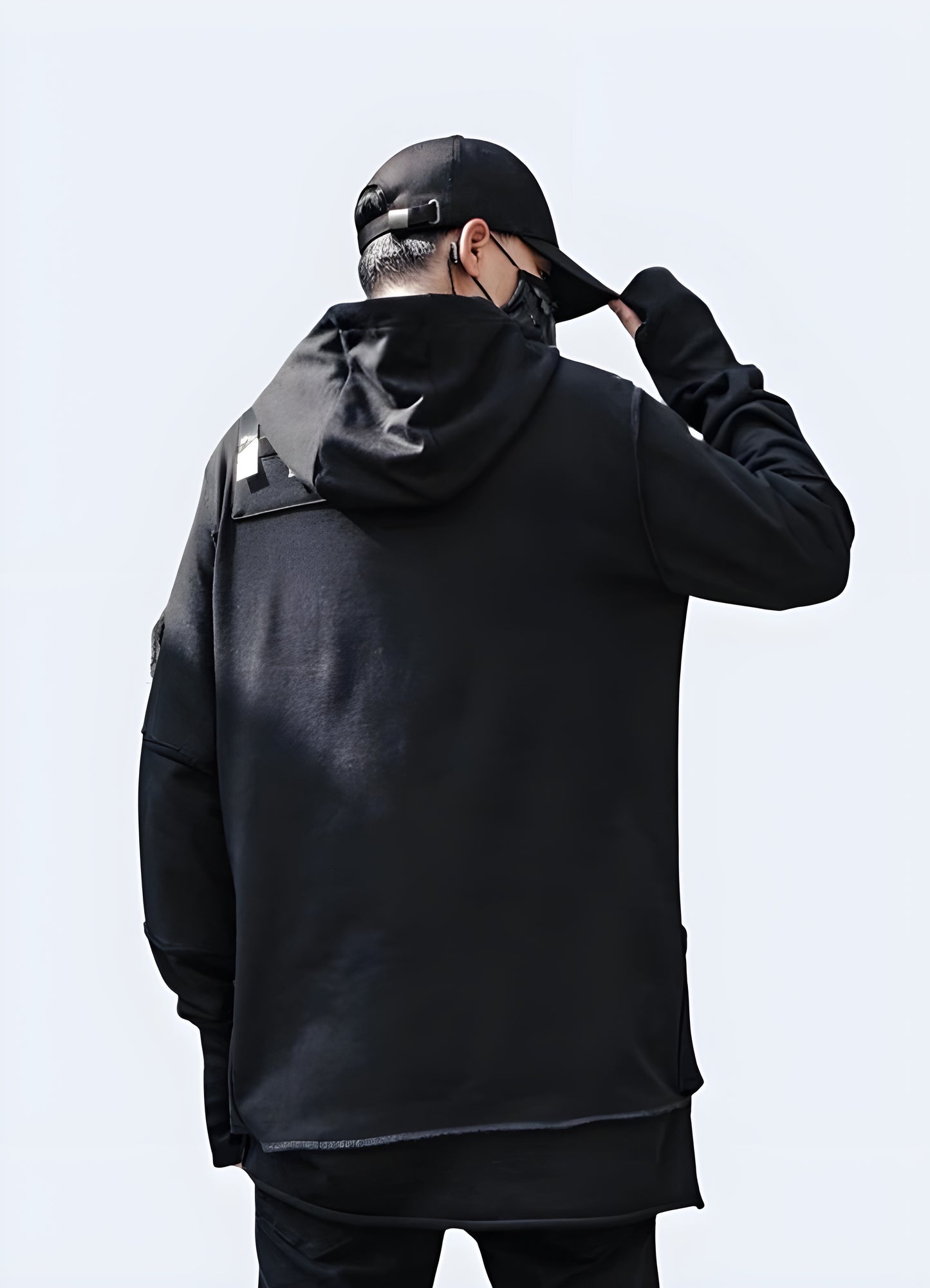 Gloves style on the ends of the sleeves cyberpunk samurai hoodie.