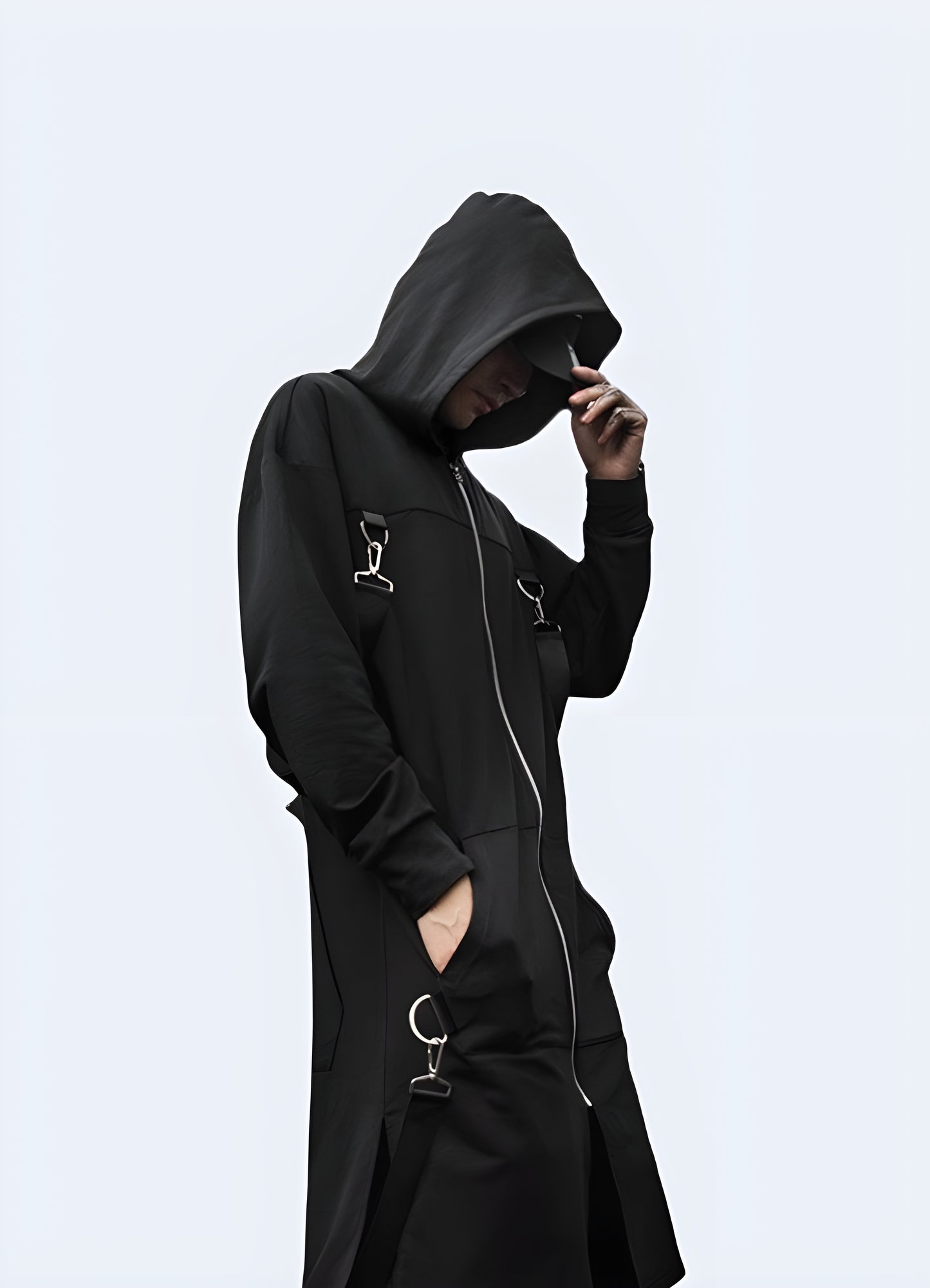 This oversized hooded cloak is designed to make a statement.