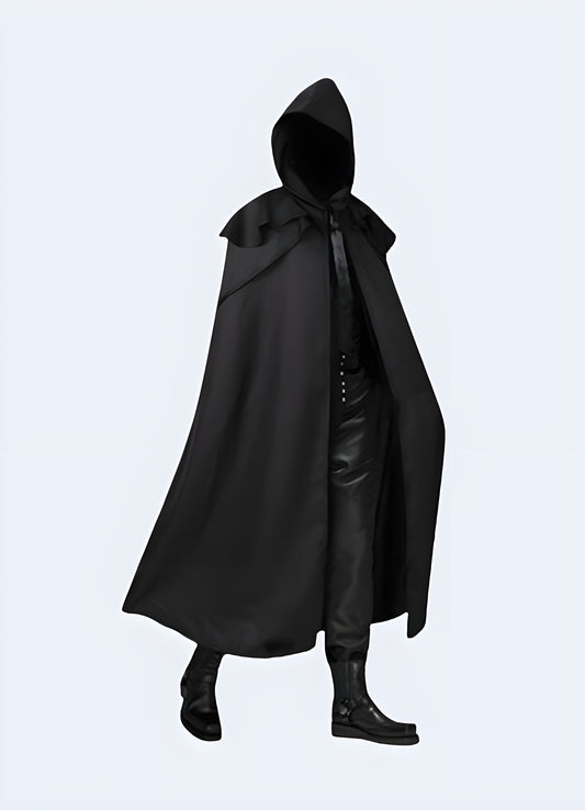 Medieval style cloak gothic hooded cloak black.