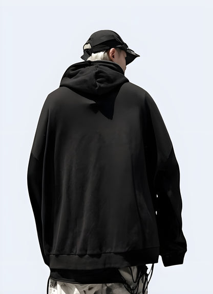 Grunge black hoodie flexible and lightweight to preserve your mobility while keeping you warm.